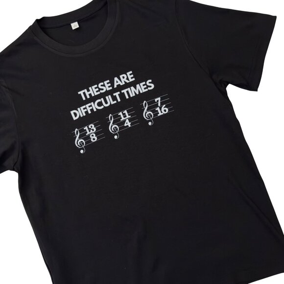 Boutique Tops - Music Humor Graphic T Shirt Small Relaxed Fit Black Difficult Times Treble Clef